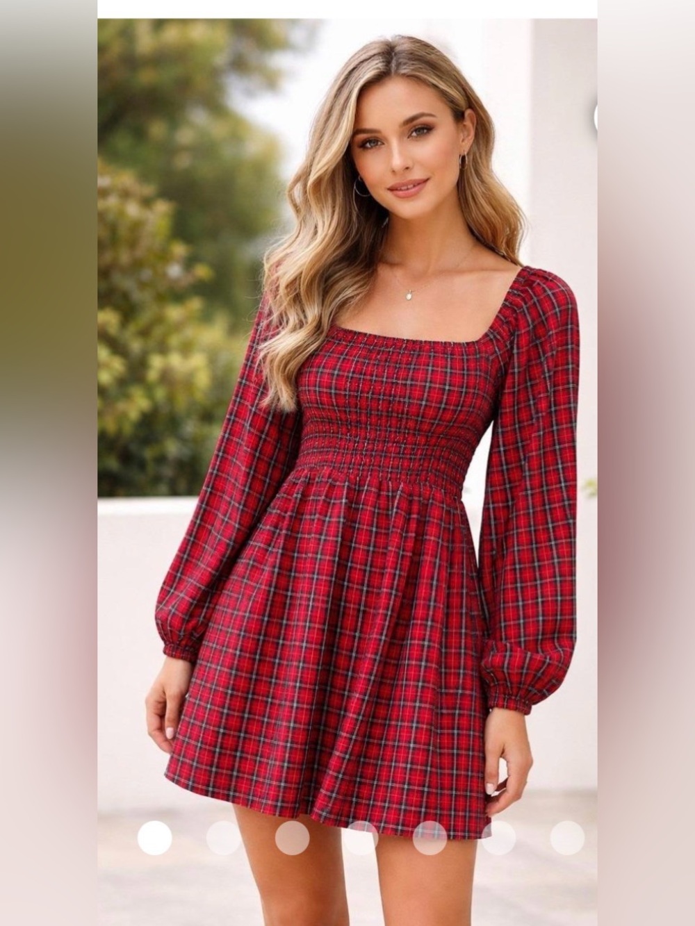 Old Navy Petite Small Red Plaid Smocked Dress